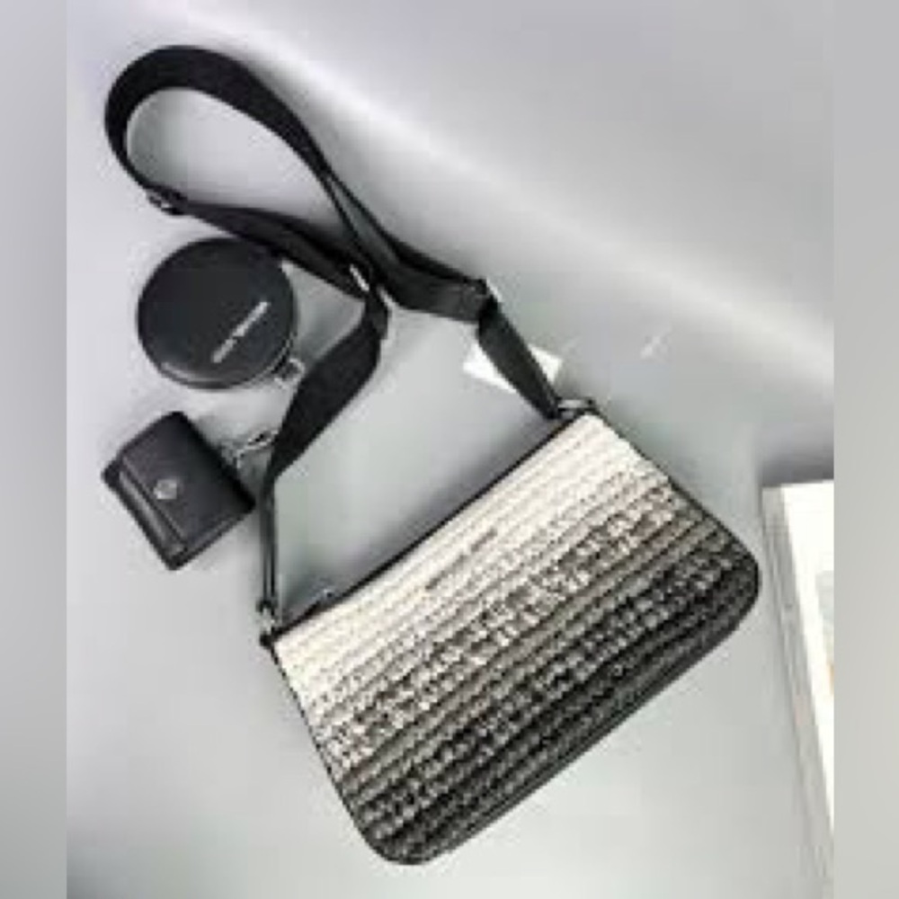 NEW Michael Kors Black White ombre Crossbody Bag + AirPod pro case + coin purse